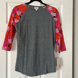 Gray Top with Floral Sleeves